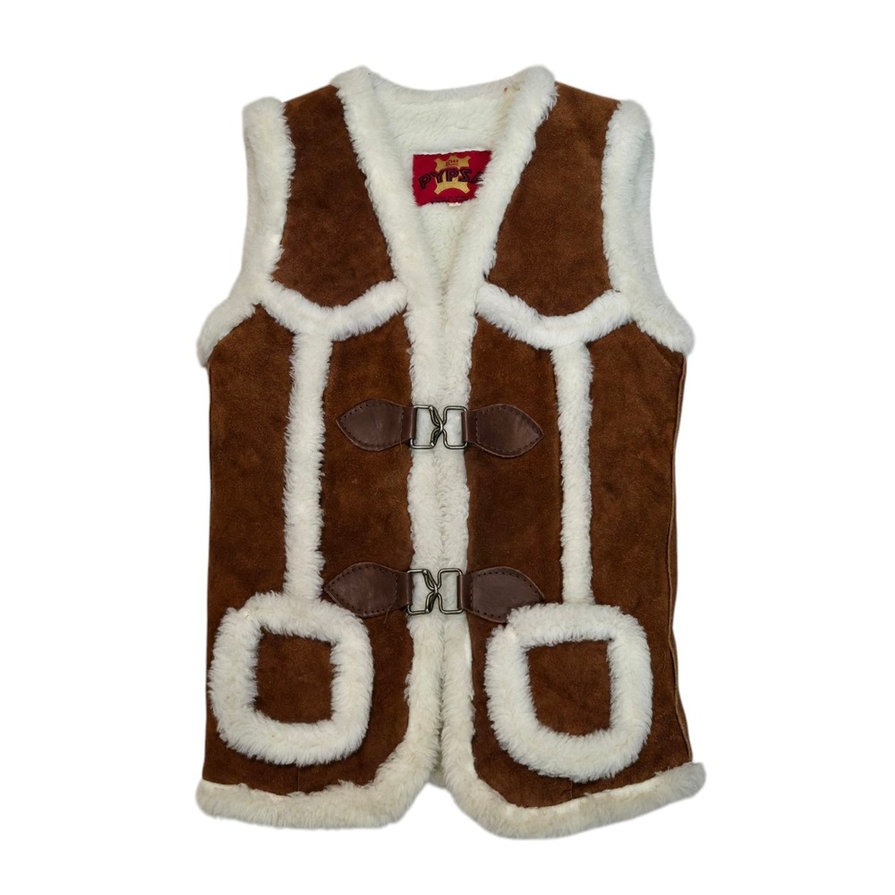 Pypsa Suede Sherpa Vest Unisex Size 30 XS Leather Rustic Western Cowboy Mexico